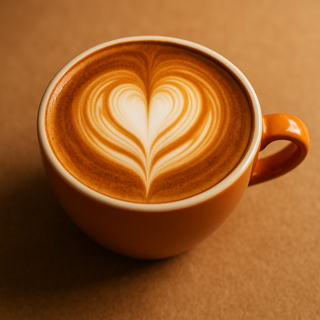 Latte art após o Boot Camp (coração limpo e simétrico).